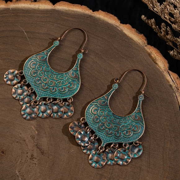 🔹️Unique Bohemian Green Bronze-tone Dangle - Picture 4 of 5